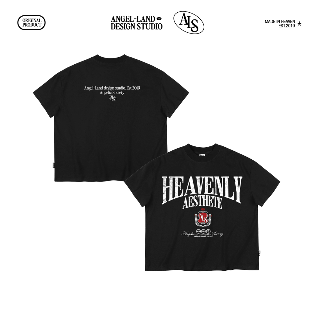 Áo thun form Boxy HEAVENLY AESTHETE RETRO Màu ĐEN Angelic Society chính hãng | BigBuy360 - bigbuy360.vn