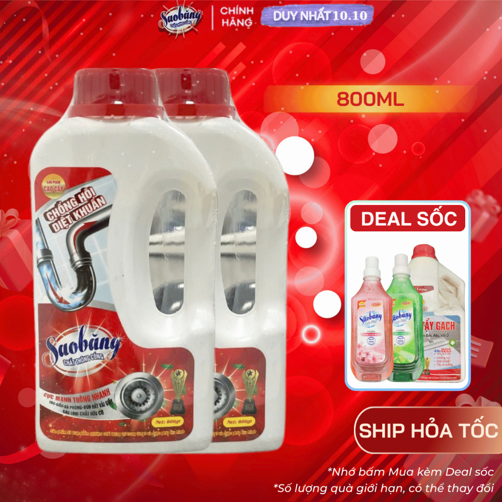 Chất Thông Cống SAO BĂNG Thông Tắc Bồn Cầu Chai 800ML Thông Tắc bồn rửa bát, lavabo, cực mạnh.
