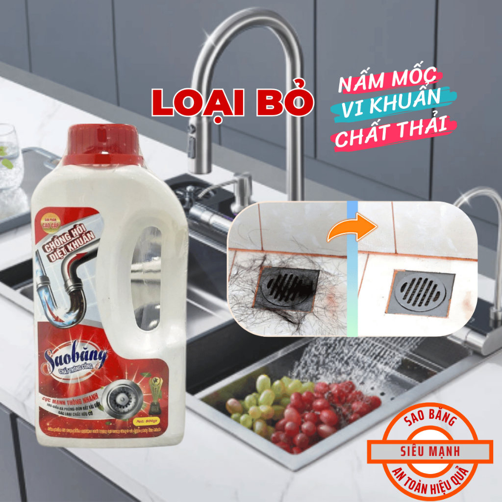 Chất Thông Cống SAO BĂNG Thông Tắc Bồn Cầu Chai 800ML Thông Tắc bồn rửa bát, lavabo, cực mạnh.