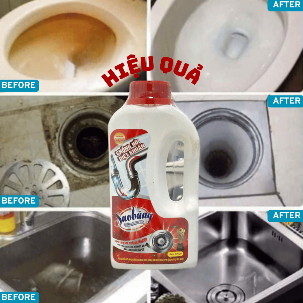 Chất Thông Cống SAO BĂNG Thông Tắc Bồn Cầu Chai 800ML Thông Tắc bồn rửa bát, lavabo, cực mạnh.