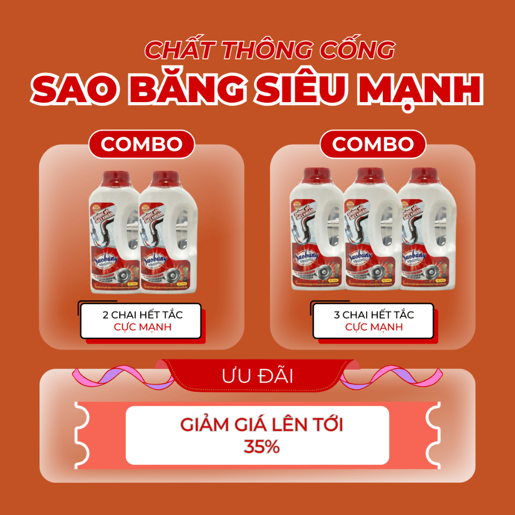 Chất Thông Cống SAO BĂNG Thông Tắc Bồn Cầu Chai 800ML Thông Tắc bồn rửa bát, lavabo, cực mạnh.