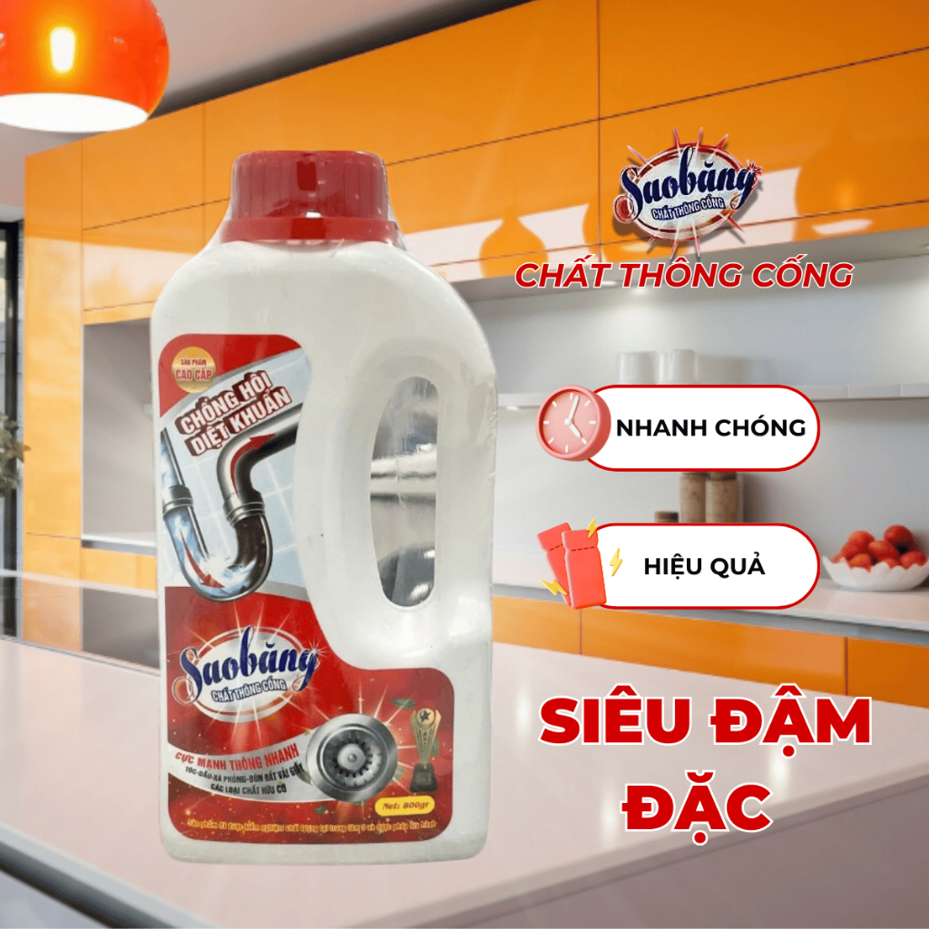 Chất Thông Cống SAO BĂNG Thông Tắc Bồn Cầu Chai 800ML Thông Tắc bồn rửa bát, lavabo, cực mạnh.