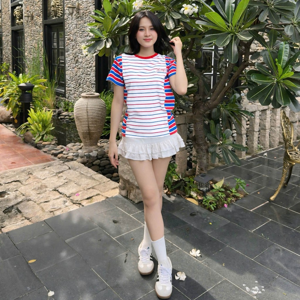 Áo Thun Mirage Họa Tiết Sọc Màu Xanh Đỏ Local Brand Chất 100% Cotton Mềm Mịn Thoáng Mát.