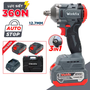 Bộ Máy siết bulong Workfix WF-IW360BL, Mở bulong xe máy máy giặt Không Chổi Than Lực siết 360N, Đầu 3in1