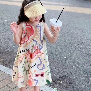 Váy Cho Bé Gái, Váy Sát Nách Cho Bé Gái Họa Tiết Dễ Thương Chất Liệu Cotton Thoáng Mát