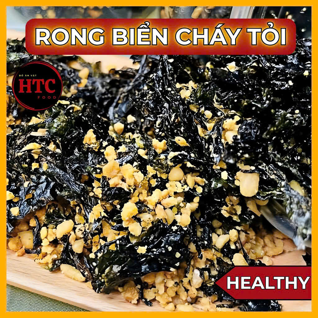 Rong biển ăn liền cháy tỏi thơm ngon bổ dưỡng, rong biển sấy trộn cơm đồ ăn vặt healthy, HTC Food