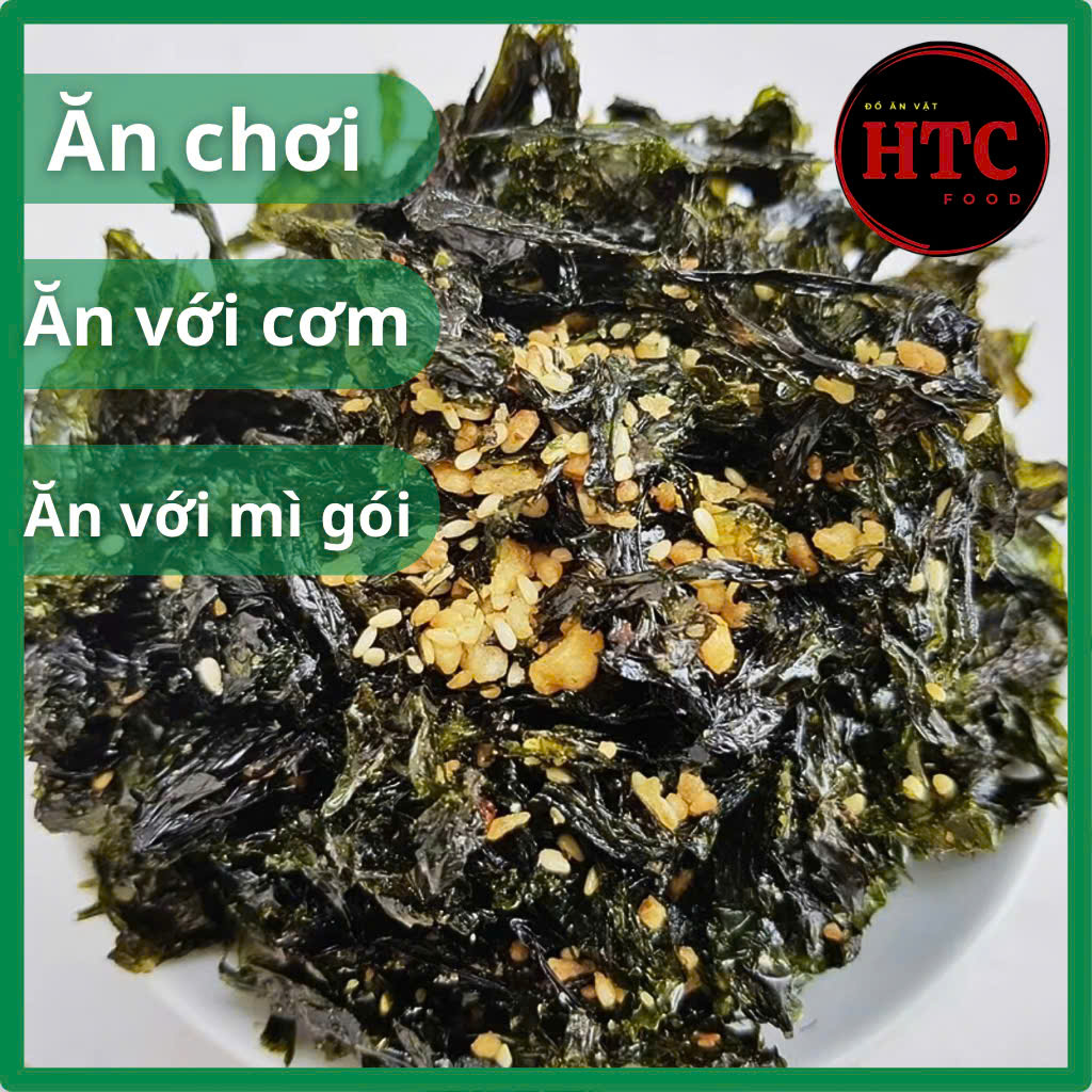 Rong biển ăn liền cháy tỏi thơm ngon bổ dưỡng, rong biển sấy trộn cơm đồ ăn vặt healthy, HTC Food