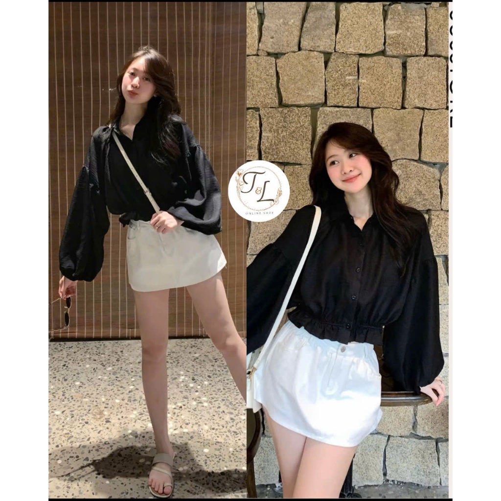 Áo Sơ Mi Dáng Croptop Tay Bồng Chun Dưới Hottrend Thời Trang Nữ  SM004 TL.Online Shop