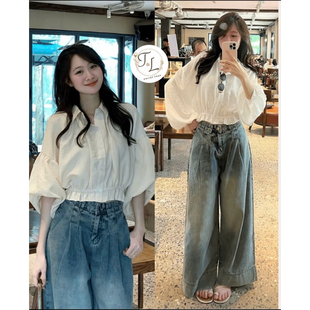 Áo Sơ Mi Dáng Croptop Tay Bồng Chun Dưới Hottrend Thời Trang Nữ  SM004 TL.Online Shop