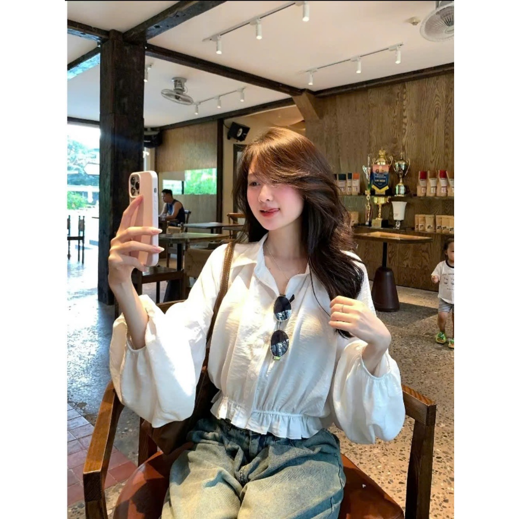 Áo Sơ Mi Dáng Croptop Tay Bồng Chun Dưới Hottrend Thời Trang Nữ  SM004 TL.Online Shop