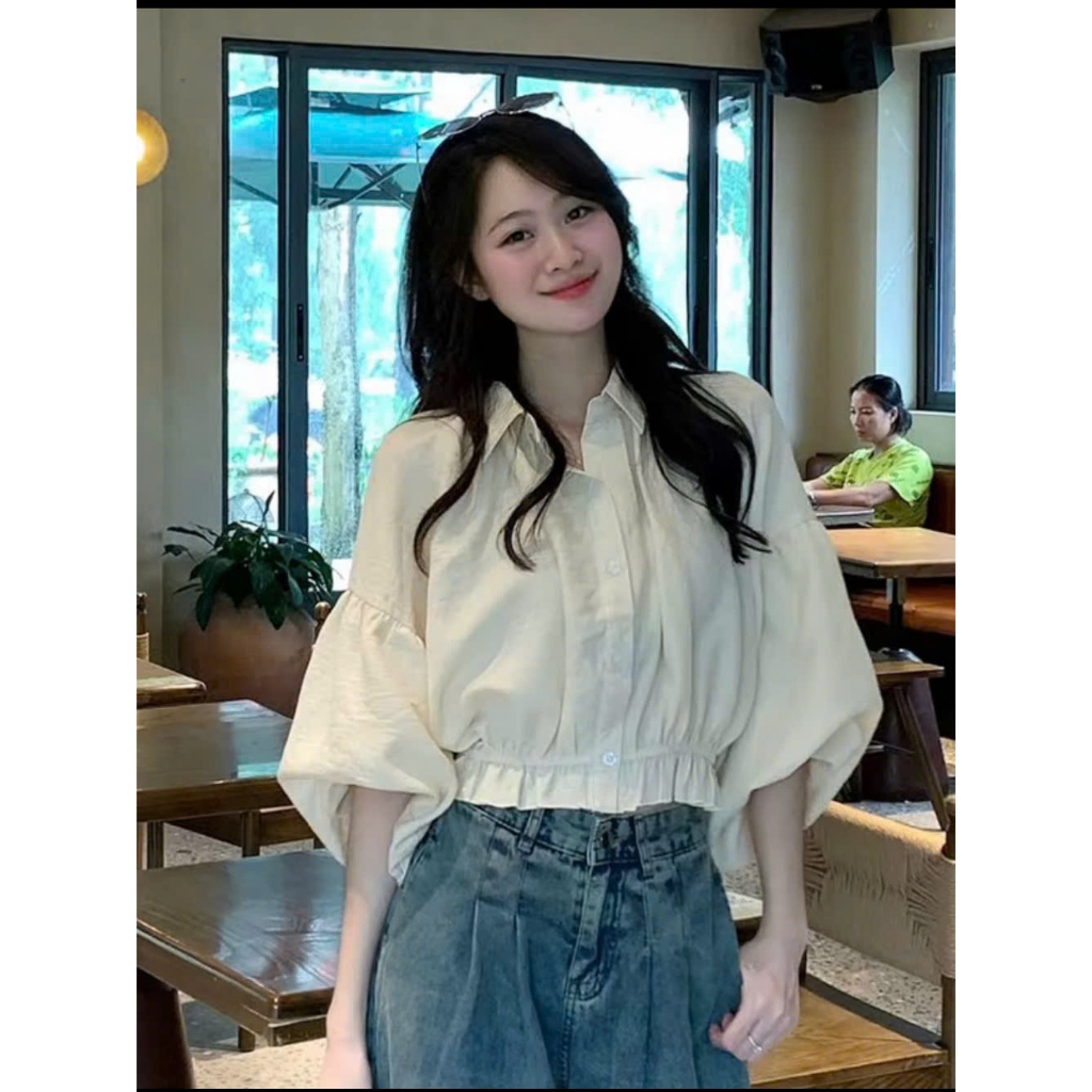Áo Sơ Mi Dáng Croptop Tay Bồng Chun Dưới Hottrend Thời Trang Nữ  SM004 TL.Online Shop