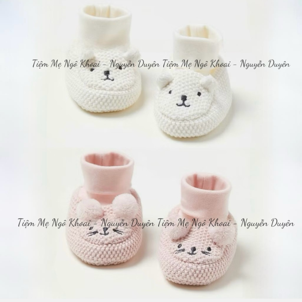 [MD107] H.M Giày tất len xinh hoạ tiết gấu thỏ cho bé yêu chân 6-9cm