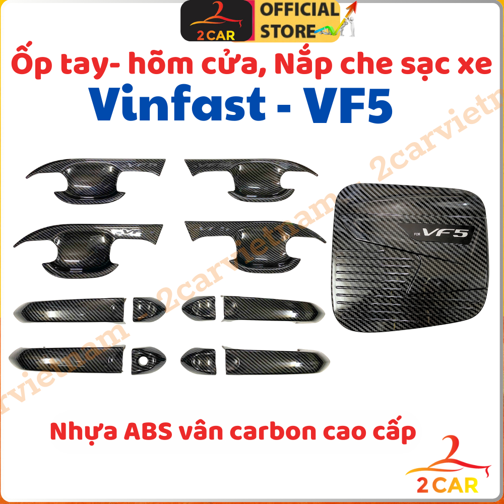 Ốp nắp sạc, Ốp tay nắm cửa, hõm cửa xe Vinfast VF5 / Herio Green Nhựa ABS vân carbon cao cấp