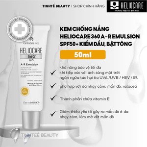 Kem chống nắng Heliocare 360 A-R Emulsion SPF50+ kiềm dầu, bật tông sáng, phù hợp da dầu da hỗn hợp 50ml