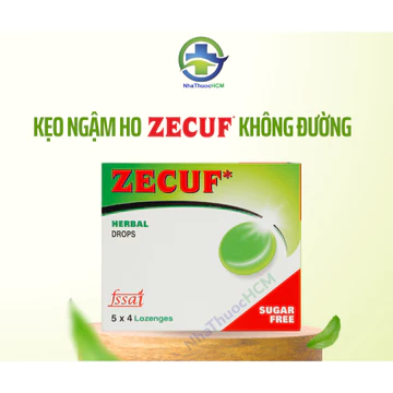 Kẹo ngậm ho thảo dược Không Đường ZECUF Sugar Free, giúp dịu ho, giảm đau rát cổ họng. Hộp 20 viên.