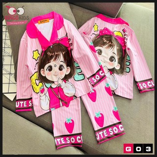 Đồ bộ tay dài quần dài bé gái pijama chất thun lạnh in 3D Ann's Kids cực xinh cho bé từ 10 đến 42kg