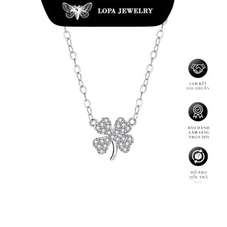 [Hộp Xinh]Dây chuyền SK58 Bạc LoPa dáng bốn lá nhỏ xinh đính đá lấp lánh,dây liền mặt,Bạc LoPa