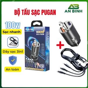 Tẩu Sạc Ô Tô PUGAN 100W Tẩu Sạc Nhanh Điện Thoại Và Thiết Bị Điện Tử Trên Ô Tô - Bộ Sạc 3 Trong 1 Cao Cấp An Bình Auto