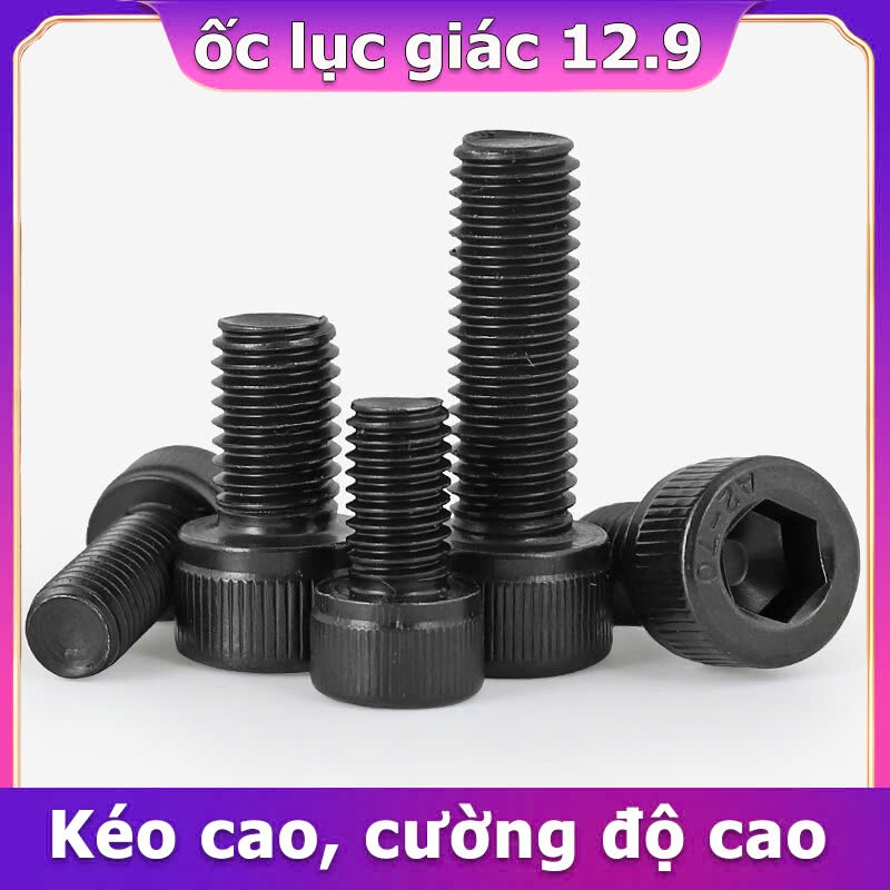 Ốc lục giác Bulong đầu trụ 12.9 cấp độ sức mạnh chịu lực thép đen M3 M4 M5 M6 M8 M10