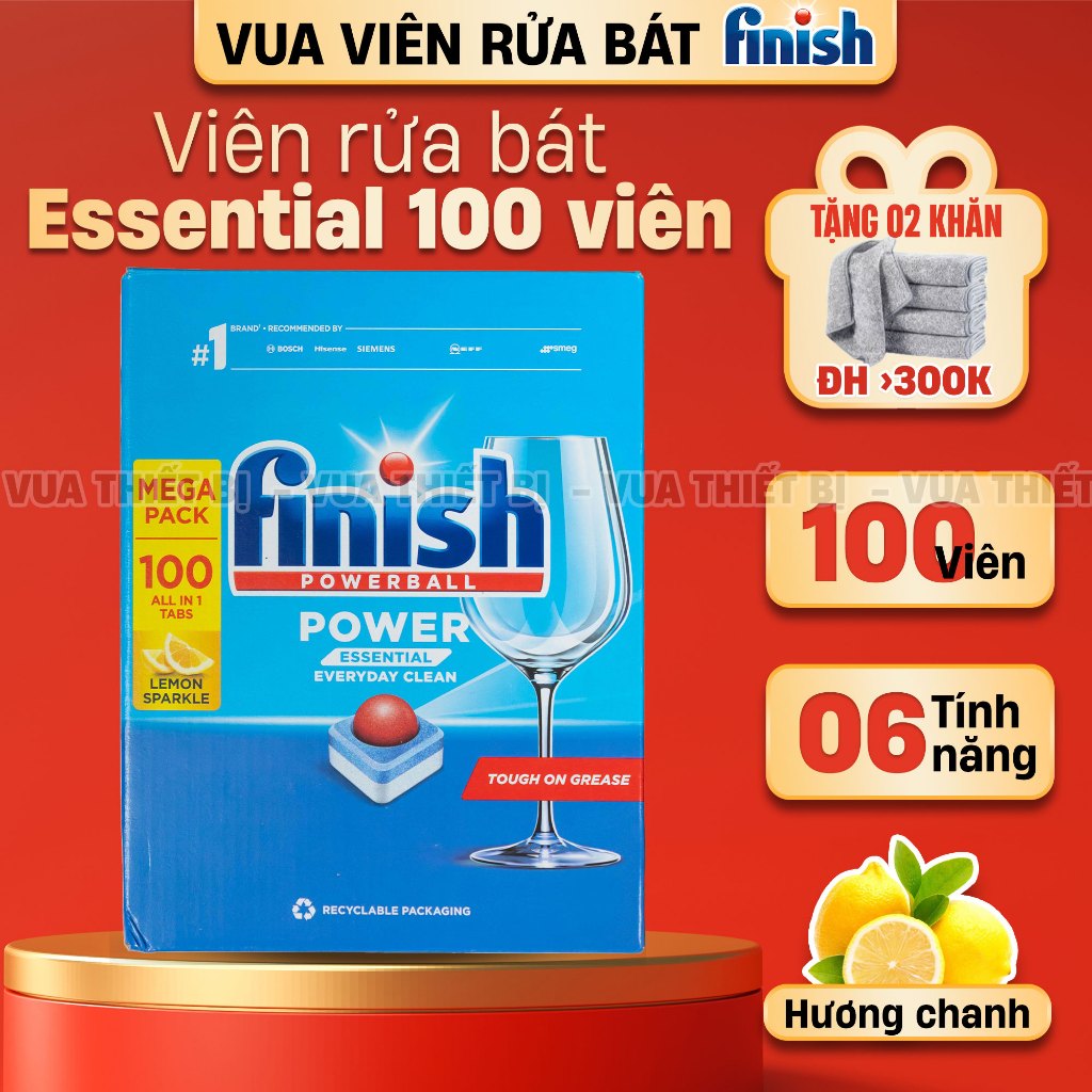 FINISH Power Essential hộp 100 Viên tẩy rửa máy rửa bát chén chính hãng ...