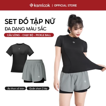 Set đồ tập gym KSMLOOK, bộ đồ tập nữ vải thoáng khí, co giãn, phù hợp đi chơi, tập thể thao, QA571