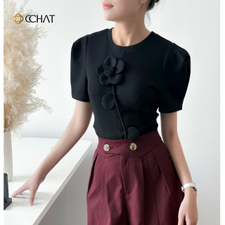 Áo Thun Nữ 𝐂𝐂𝐇𝐀𝐓 Dáng Ôm Kiểu Trendy Chất Liệu Thun Xốp Cao Cấp 15TNC9001OT