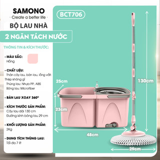 Samono Bộ cây lau nhà thùng lau có 2 ngăn tháo rời Bonbox BCT706 xoay 360 độ lau mọi ngóc sàn nhà lau khô, ướt