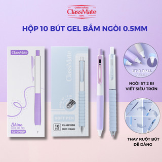 Hộp 10 Bút Gel Bấm CLASSMATE Ngòi 0.5mm ST 2 Bi, Bút Bi Gel Mực Xanh Đen Tím Viết Trơn Tru CL-GP113/115