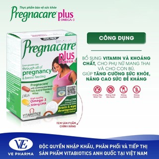 Viên Uống Pregnacare Plus Omega-3 Vitabiotics – Cung Cấp Vitamin, Khoáng Chất, DHA Cho Mẹ Bầu Khỏe Mạnh | Hộp 56 viên