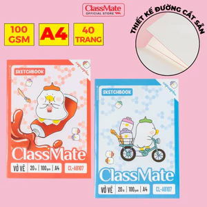 Vở Vẽ A4 100GSM Sổ Vẽ Học Sinh 40 Trang Ghim Gáy Classmate Có Đường Cắt Sẵn Giúp Xé Dễ Dàng Vở Vẽ Chì, Sáp Màu CL-AB107