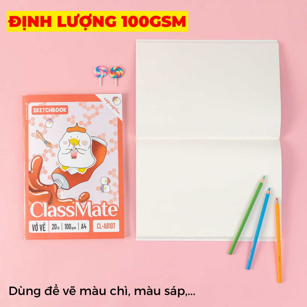 Vở Vẽ A4 100GSM Sổ Vẽ Học Sinh 40 Trang Ghim Gáy Classmate Có Đường Cắt Sẵn Giúp Xé Dễ Dàng Vở Vẽ Chì, Sáp Màu CL-AB107