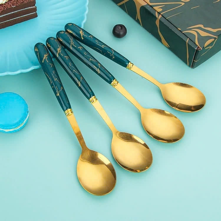 Set 6 Thìa Muỗm Ăn Cơm Dễ Thương Kèm Hộp Đựng Xinh Xắn- Bộ 6 Muỗng Mạ Vàng Cán Dài Cho Bé Ăn Dặm
