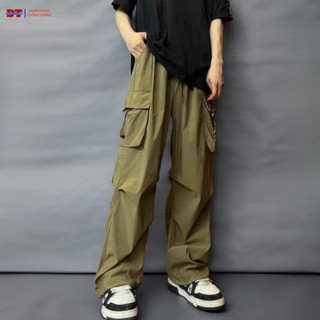 Quần túi hộp nữ ống rộng vải kaki có dây rút màu đen, rêu, trắng form rộng oversize bigsize k1