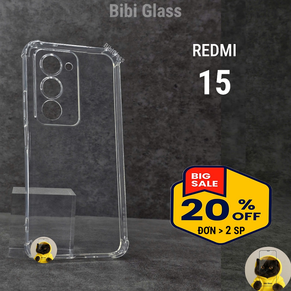 Ốp lưng Redmi 15 chống sốc bảo vệ cam điện thoại toàn diện cạnh vuông Vỏ bao dt bibi