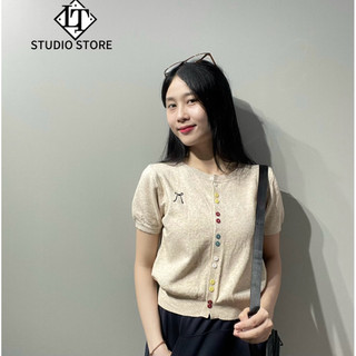 LT - Áo len nơ cổ tròn đính khuy nhiều màu, len mongtoghi Free size 1243