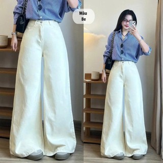 Quần jeans nữ xếp ly trước ống suông rộng Quần bò ống loe rộng 37cm chất mềm (1m6 nhận đơn)