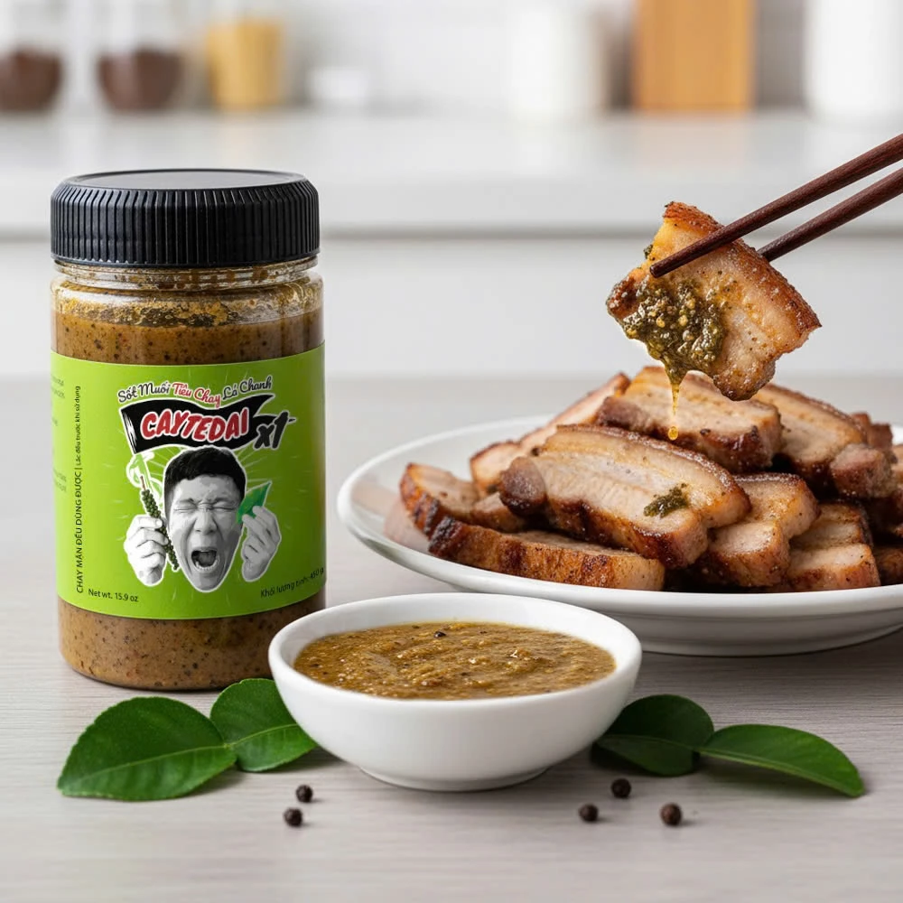 Sốt Muối Tiêu Chay Lá Chanh CayTeDai X1 - Sốt Ăn Liền Lâm Vlog Caytedai Hương Vị Chua Cay Mặn Ngọt