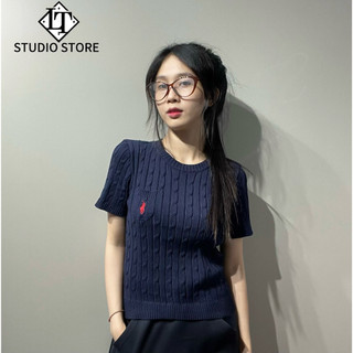 LT - Áo len nữ cộc tay cổ tròn xoắn thừng túi ngực free size len quảng châu hoạ thêu 1228