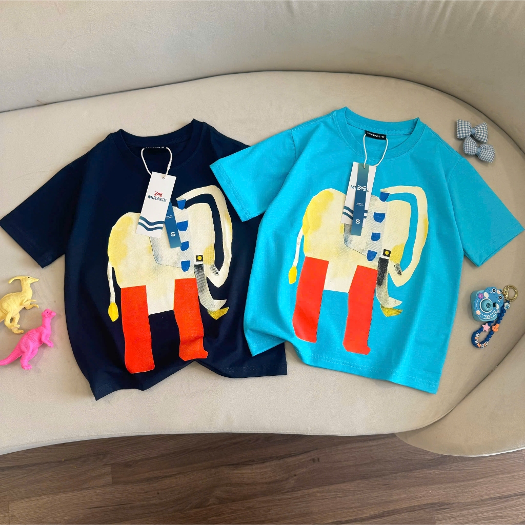 Áo Thun Trẻ Em Mirage Họa Tiết Voi In 3D Hoạt Hình Dễ Thương Chất 100% Cotton Cao Cấp.