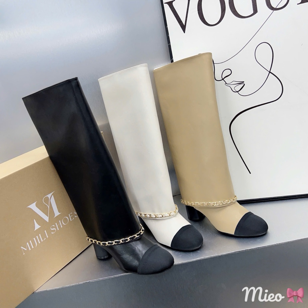 Bốt ống rộng cổ gập mũi tròn