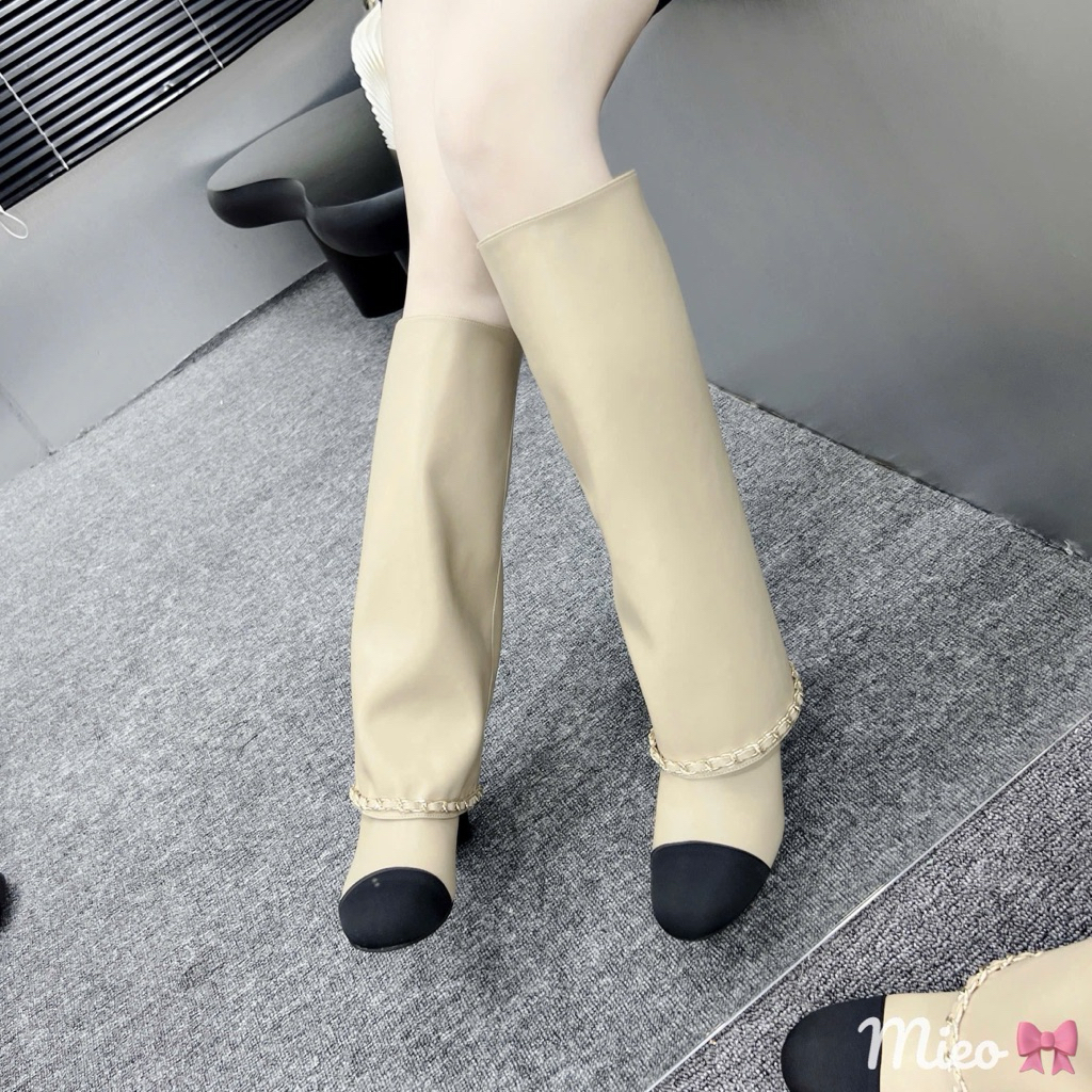 Bốt ống rộng cổ gập mũi tròn