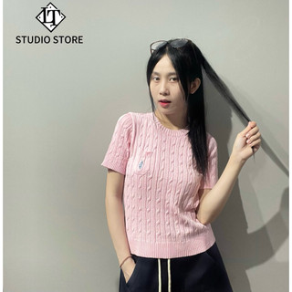 LT - Áo len nữ cộc tay cổ tròn xoắn thừng túi ngực free size len quảng châu hoạ thêu 1228