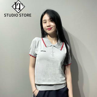 LT - Áo len mongtoghi cổ đức cộc tay pha viền chữ ngực free size style hàn quốc basic 1269