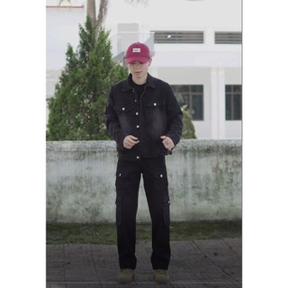 COMBO Quần Jean Denim CargoPants 8 túi ống rộng suông và Áo Khoác Jean Jacket Unisex Nam Nữ Phong cách bụi bặm Avocado