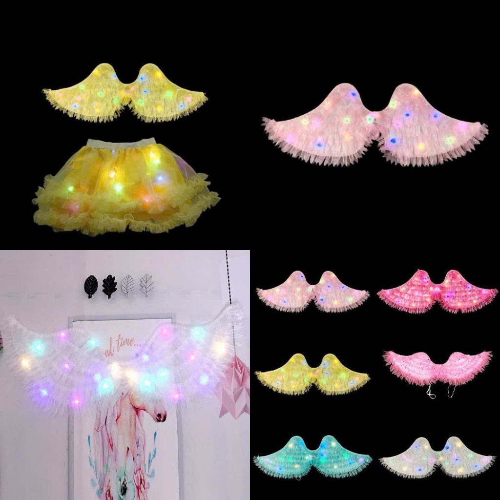 Đôi cánh thiên thần phát sáng cho bé gái, Trang trí lưng lễ trung thu ,Halloween Neon