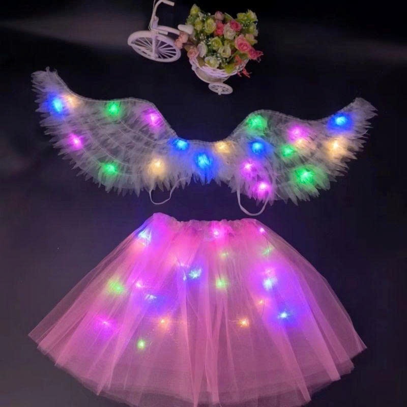 Đôi cánh thiên thần phát sáng cho bé gái, Trang trí lưng lễ trung thu ,Halloween Neon