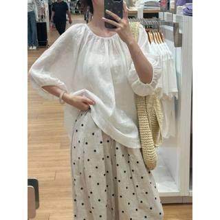 𝗿𝗶𝗰𝗵𝗶 -|LY LINEN| - Áo linen tay phồng cổ bo chun