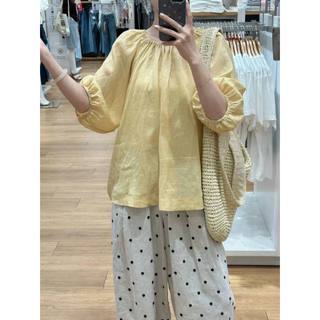 𝗿𝗶𝗰𝗵𝗶 -|LY LINEN| - Áo linen tay phồng cổ bo chun