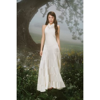 Đầm lụa OLV maxi cổ đổ White Silky Halter Neck Tiered Dress quyến rũ phù hợp đi tiệc