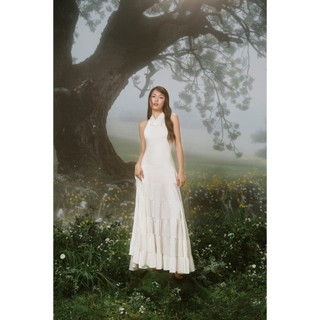 Đầm lụa OLV maxi cổ đổ White Silky Halter Neck Tiered Dress quyến rũ phù hợp đi tiệc